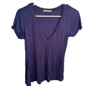 Tresics V-Neck T-Shirt Blue Gray Rolled Cuff
